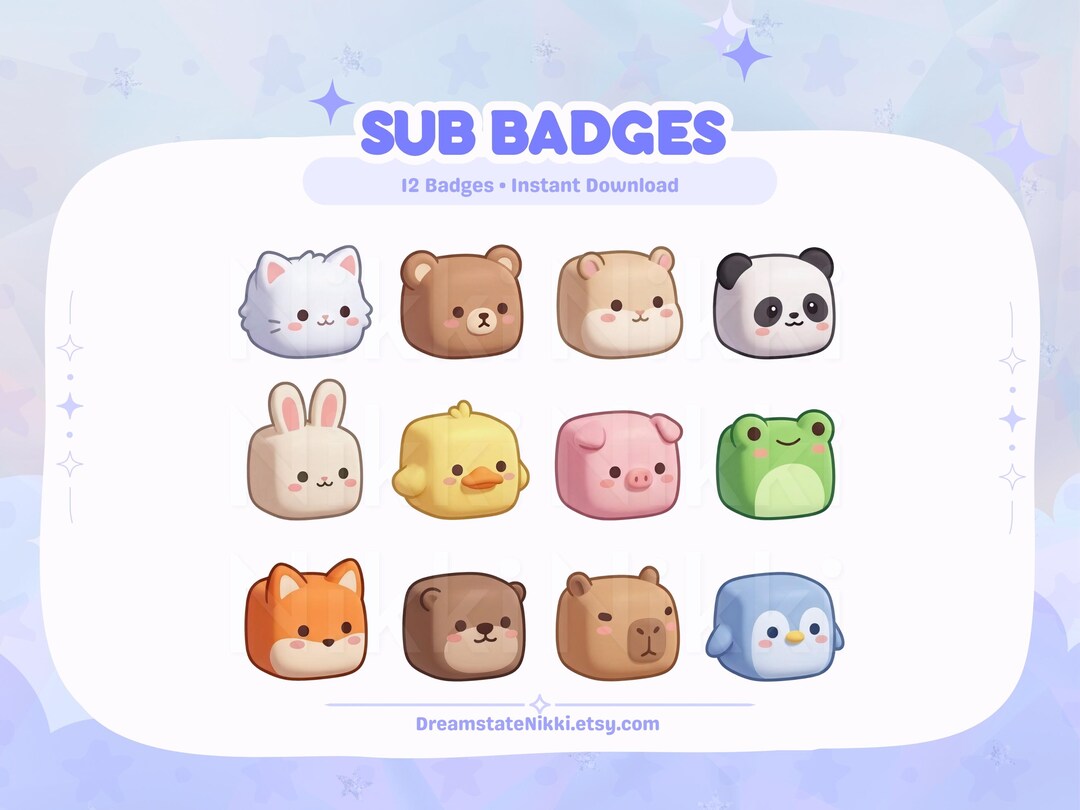 Animal Twitch Sub Badges Kawaii Cube Emotes Pastel Stream Icons Bear ...