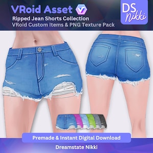 VRoid Studio Outfit – Ripped Jeans Shorts Set, VTuber Clothes PNG Textures