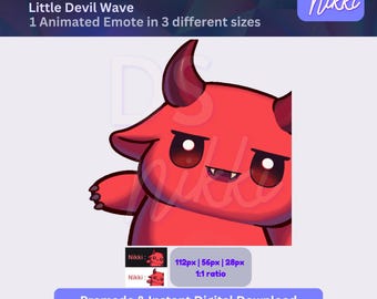 Animated Devil Twitch Emote – Kawaii Wave Stream Emote for VTubers & PNGtubers