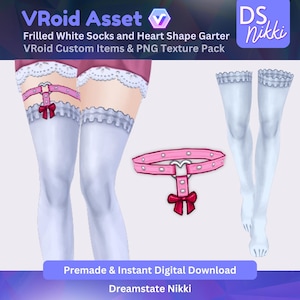 VRoid Studio Outfit – Frilled White Socks and Garters, VTuber Clothes PNG Textures