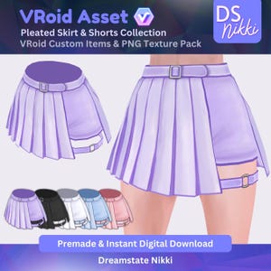 VRoid Studio Outfit – Pleated Skirt with Shorts Set, VTuber Clothes PNG Textures