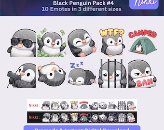 Black Penguin Emote Pack for Twitch, YouTube & Discord - Instant Download