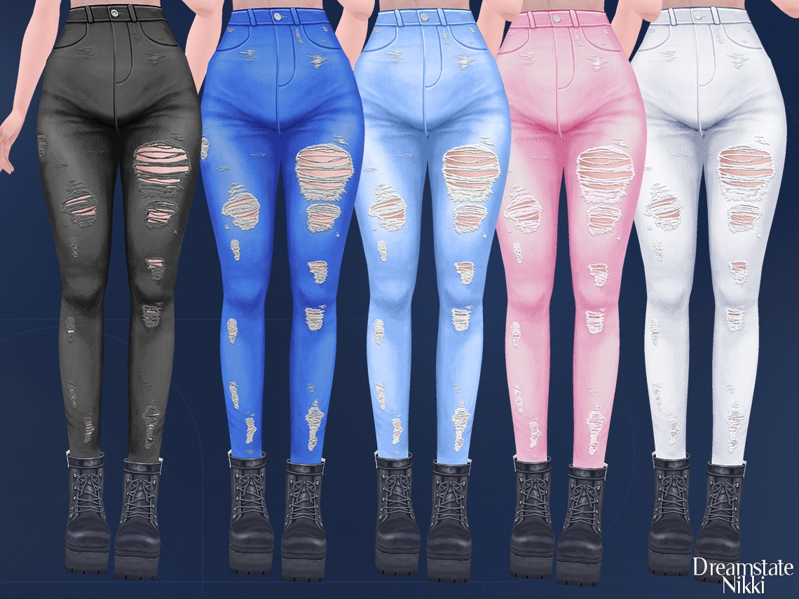 Vroid Ripped Skinny Jeans Colors Set Clothing Textures PNG, Cute