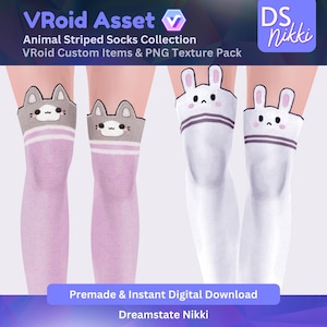 VRoid Studio Outfit – Kawaii Animal Striped Socks, VTuber Clothes PNG Textures