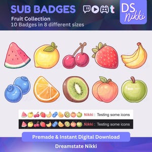 Kawaii Twitch Sub Badges – Cute Fruit-Themed Stream Emotes