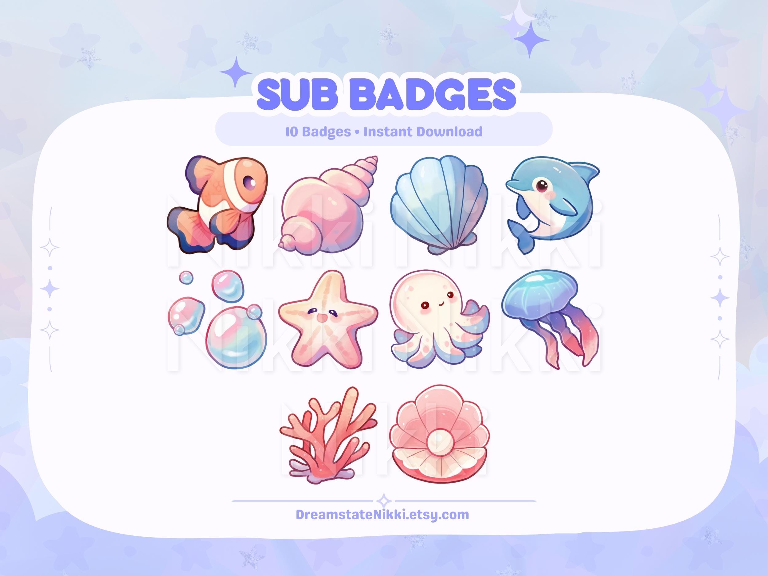 Ocean Emotes Twitch Sub Badges Ocean Emotes Kawaii Underwater Sea Stream Badge Pack ...