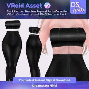 VRoid Studio Outfit – Leather Strapless Top and Pants, VTuber Clothes PNG Textures
