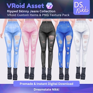 VRoid Studio Outfit – Ripped Skinny Jeans, VTuber Clothes PNG Textures