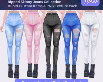 VRoid Studio Outfit – Ripped Skinny Jeans, VTuber Clothes PNG Textures