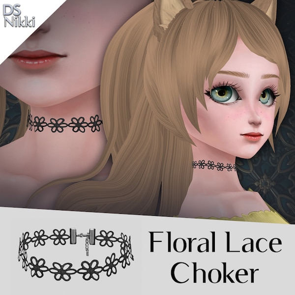 Vroid Floral Lace Choker Accessories Clothing Textures PNG Cute Vtuber Assets Vtube Vtubing Twitch