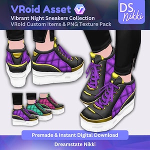 VRoid Studio Outfit – Vibrant Night Sneakers, VTuber Clothes PNG Textures
