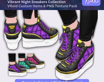 VRoid Studio Outfit – Vibrant Night Sneakers, VTuber Clothes PNG Textures