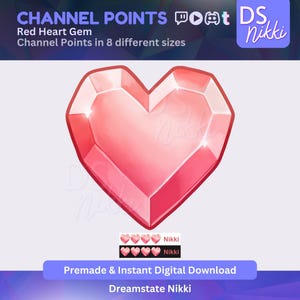 Red Heart Gem Twitch Channel Points Icon – Shiny Diamond Gem Badge for Twitch, YouTube, Discord, TikTok – Kawaii Stream Reward Icon