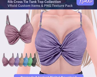 VRoid Studio Outfit – Rib Cross Tie Tank Top, VTuber Clothes PNG Textures