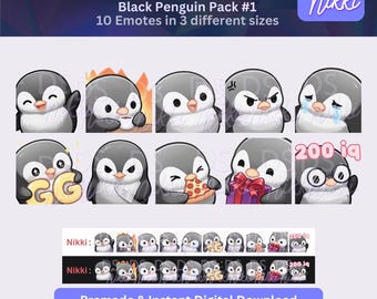 Black Penguin Emote Pack for Twitch, YouTube & Discord - Instant Download