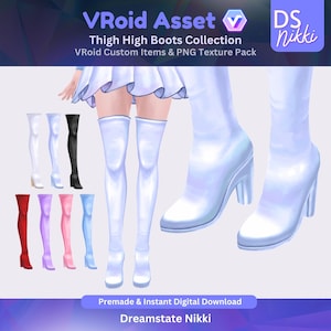 VRoid Studio Outfit – Thigh High Boots Set, VTuber Clothes PNG Textures
