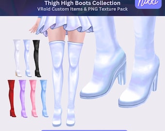 VRoid Studio Outfit – Thigh High Boots Set, VTuber Clothes PNG Textures