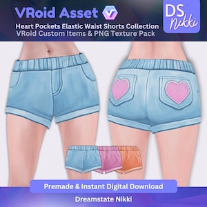 VRoid Studio Outfit – Kawaii Heart Pocket Shorts, VTuber Clothes PNG Textures