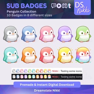 Kawaii Twitch Sub Badges – Cute Penguin Animal Bit Emotes