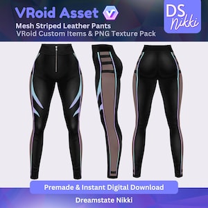VRoid Studio Outfit – Mesh Striped Leather Pants, VTuber Clothes PNG Textures