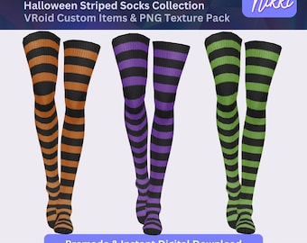 VRoid Studio Outfit – Halloween Striped Socks, VTuber Clothes PNG Textures
