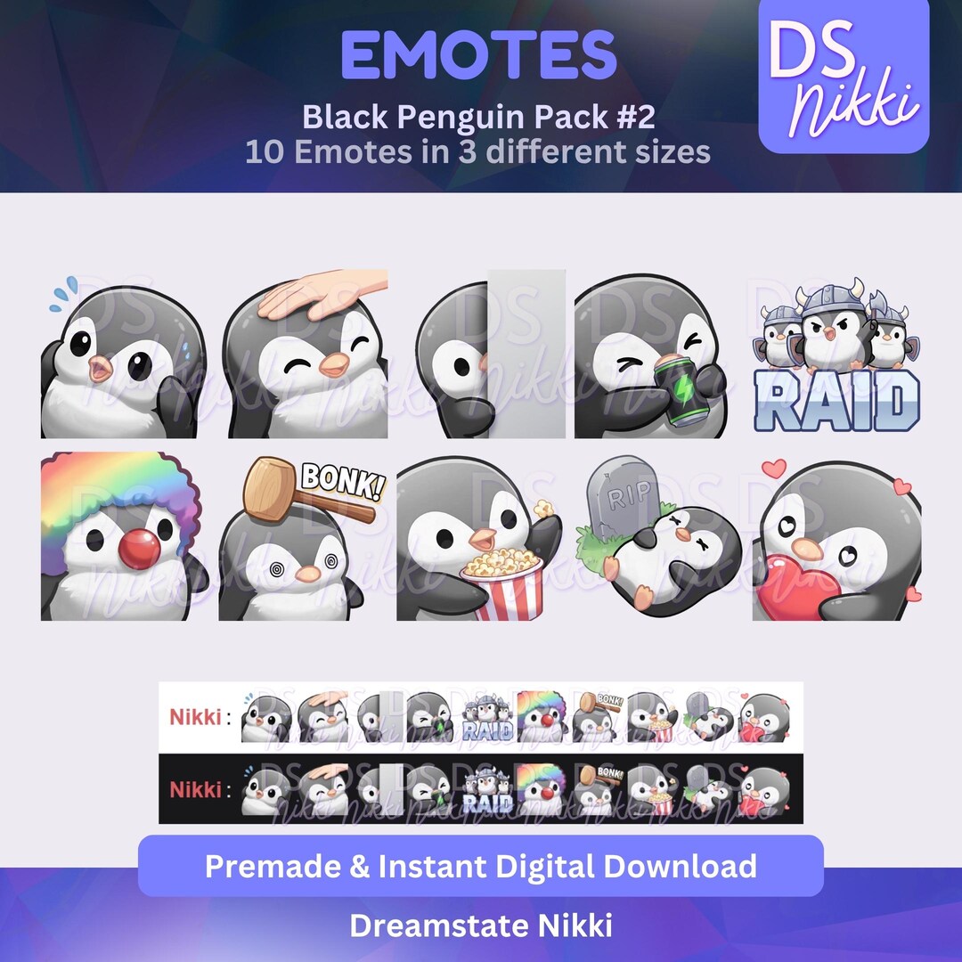 Black Penguin Emote Pack for Twitch, Youtube & Discord - Instant ...