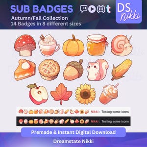 Badges secondaires Twitch Cottagecore automne douillet | Badges de diffusion sur le thème de l'automne pour Twitch, YouTube, Discord et TikTok