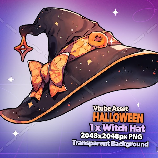 Vtuber Assets Halloween Witch Hat, Vtube, Vtuber, Streamer, Twitch, Cute, Kawaii, Spooky, Transparent, Digital Asset, Stream Decoration