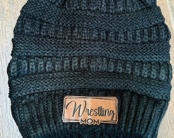Wrestling mom Beanie, Wrestling beanie, Spirit Hat, Pom Pom Beanie, Match day Beanie, spirit wear, Beanie, Wrestling mama gift