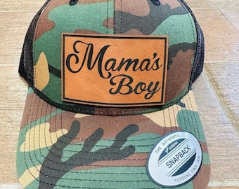 Mama's Boy Hat Patch, Laser Engraved Patch Hat, Trucker Hat Leatherette patch, Baseball Hat Patch