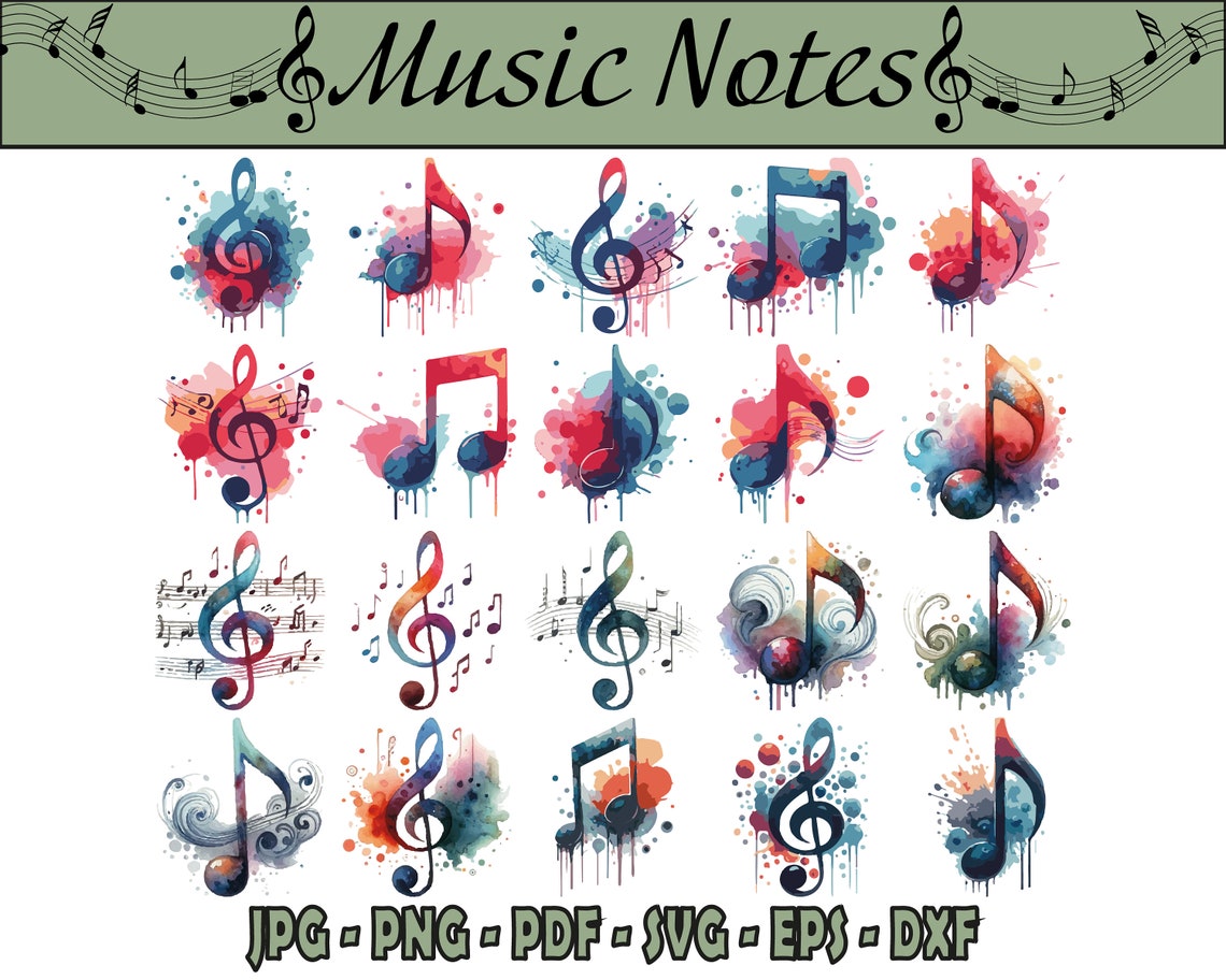 Music Notes SVG, Jpg, Pdf, Png, Dxf and Eps Files | Symphony of Hues