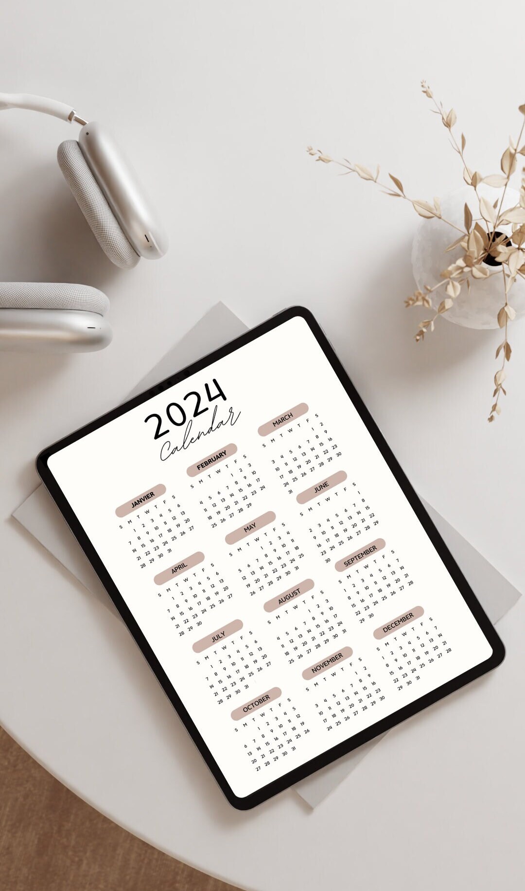 Jahreskalender 2024 Kalender 2024 Kalender zum Ausdrucken - Etsy.de