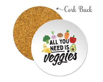 Vegan Coasters with Cork Back "All you need is Veggies"