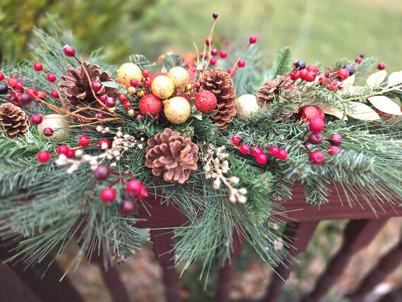 Gold and Red Table Swag will make your entry or side table sparkle for the holiday season