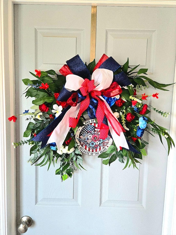 Patriotic Red White and Blue Grapevine Wreath- Support our Active and Veterans with this traditional wreath
