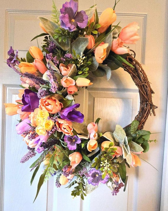 Purple and Peach Spring Tulip Wreath
