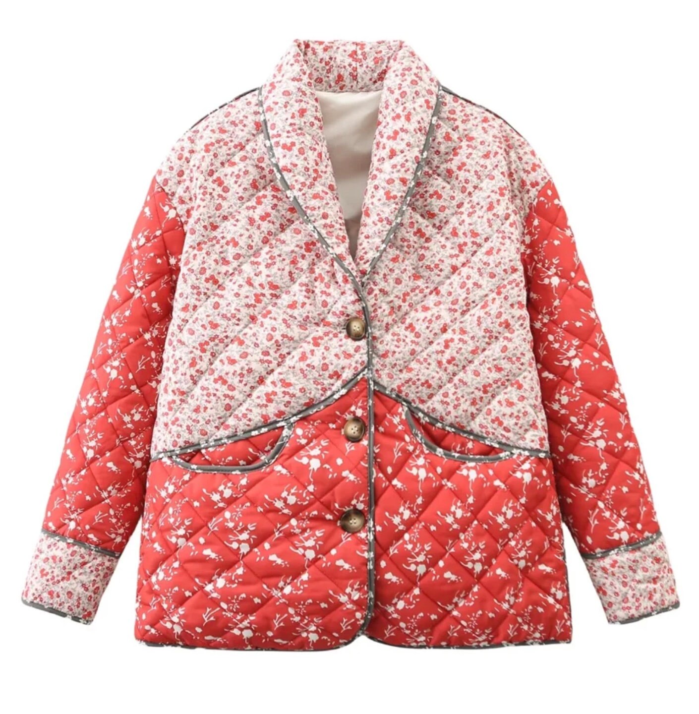 Women's Red and Pink Floral Cotton Jacket Handmade Personalized Gift Etsy