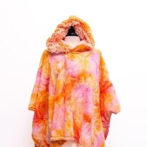 Hoodie Pullover Poncho, Festival Rave, Faux Fur, Funky, Colorful Made in the USA orange