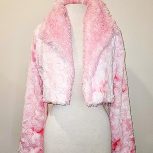 Pink, purple or Orange Crop Jacket Tie Dye Faux Fur Festival Rave Made in the USA