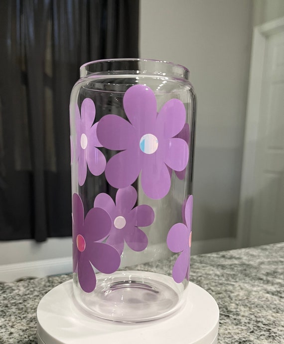 Holographic Glass Cup With Lid and Straw, Flower Glass Cups, Floral Glass  Coffee Cup, Glass Tumbler With Straw and Lid, Cute Ice Coffee Cup 