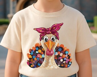 Thanksgiving Girls Shirt, Coquette Turkey at the Table shirt, Girls Shirt, Turkey Shirts for Thanksgiving Girls, Toddler Thanksgiving Shirts
