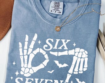 Comfort Colors® 6 7 Meme Shirt, Funny Skeleton Hands T-shirts, Halloween Couples Shirt, Trendy Shirt, 67 Couples T-shirts, Six Seven T-shirt