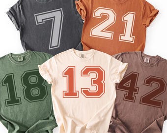 Comfort Colors® Custom Football Number Shirt, Custom Number Shirt, Pullover Tee, College Football Shirt, College Football Tee, Football Gift