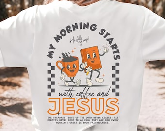 Comfort Colors® Coffee and Jesus Shirt, Retro Christian Shirt, Coffee Lover Gift, Bible Verse Shirt, Gift for Christian, Faith Based T-shirt
