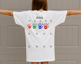 Personalized Grow With Me Shirt for School, Class of 2038 First Day of School Gift For Kid, Memorial Gift For Kids, Hand Print Shirt For Kid