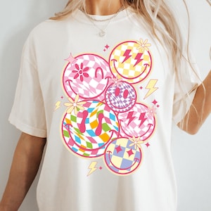 Trendy Checkered Smiley Face Shirt, Checkered Smiley Face Shirt, Checkered Smile Face Sweatshirt, Gift For Her, Smile Face Shirt, Happy Face