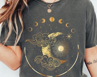 Mystic Moon And Sun Shirt, Mystical Moon Phase Shirt, Moon Phase T-Shirt, Boho Vintage Moon Shirt, Spiritual T-Shirt, Celestial Moon T-shirt