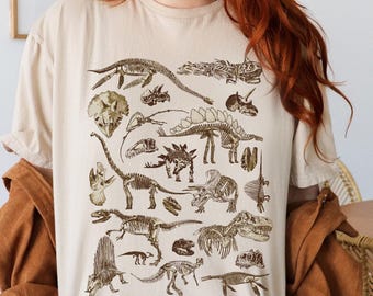 Dinosaur Skeleton T-Shirt, Dino T-Shirt, Gift for Her, Gift for him, Aesthetic Tee, Dinosaur Gifts, Dinosaur Skeleton Tee, Anatomy T-Shirt