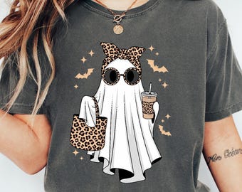 Ghost Sweatshirt, Leopard Ghost Tee, Ghost Coffee Shirt, Funny Fall Shirt, Ghost Tee, Girly Halloween Gift, Halloween Costume, Spooky Season
