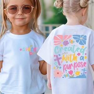 Personalized Christian Shirt For Kids, Created With A Purpose Shirt, Custom Christian Kids Girls Shirt, Bible Verse Shirt, Religious T-shirt